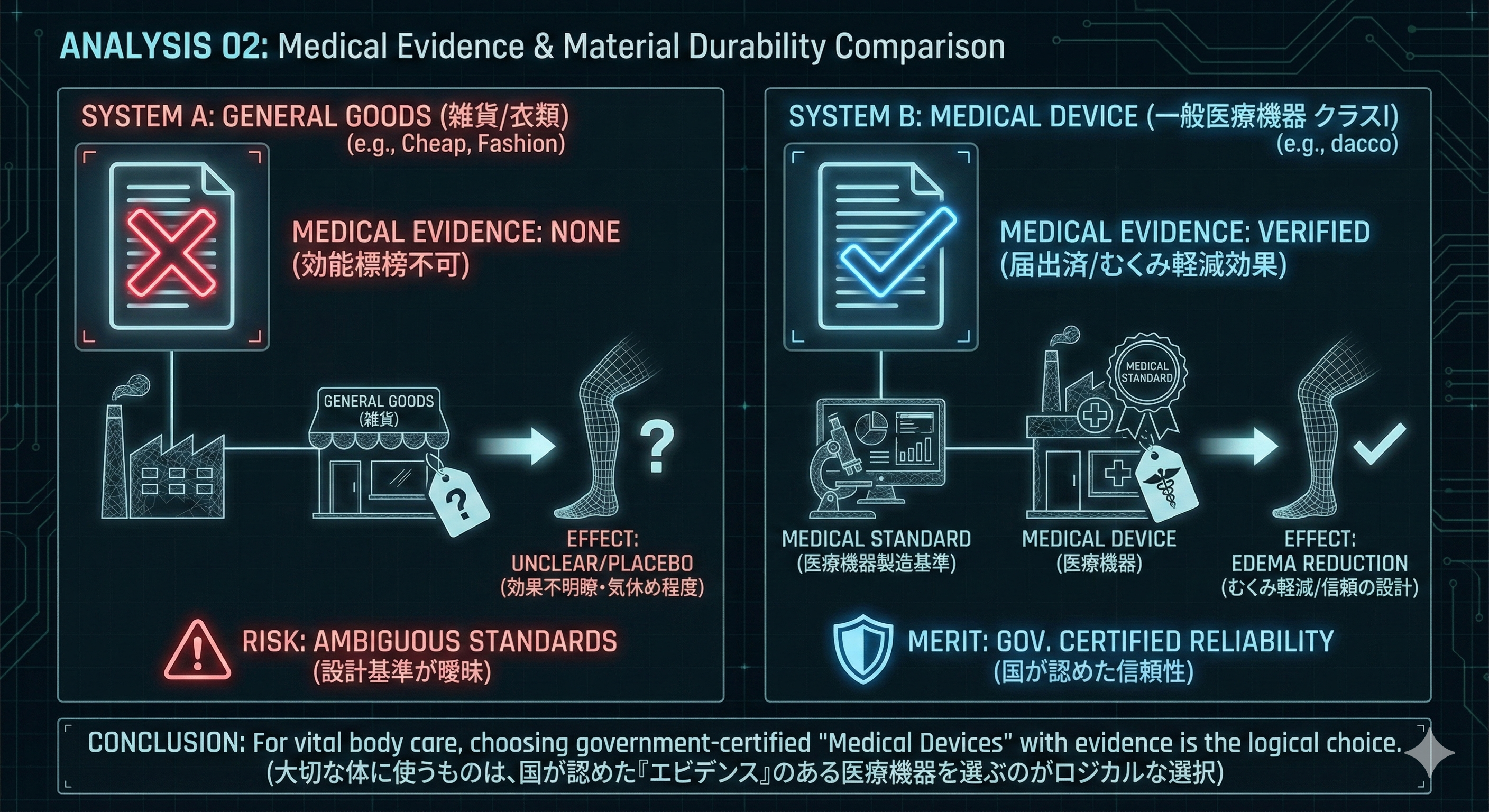 妊婦用着圧ソックスの素材耐久性と医療機器としてのエビデンス比較